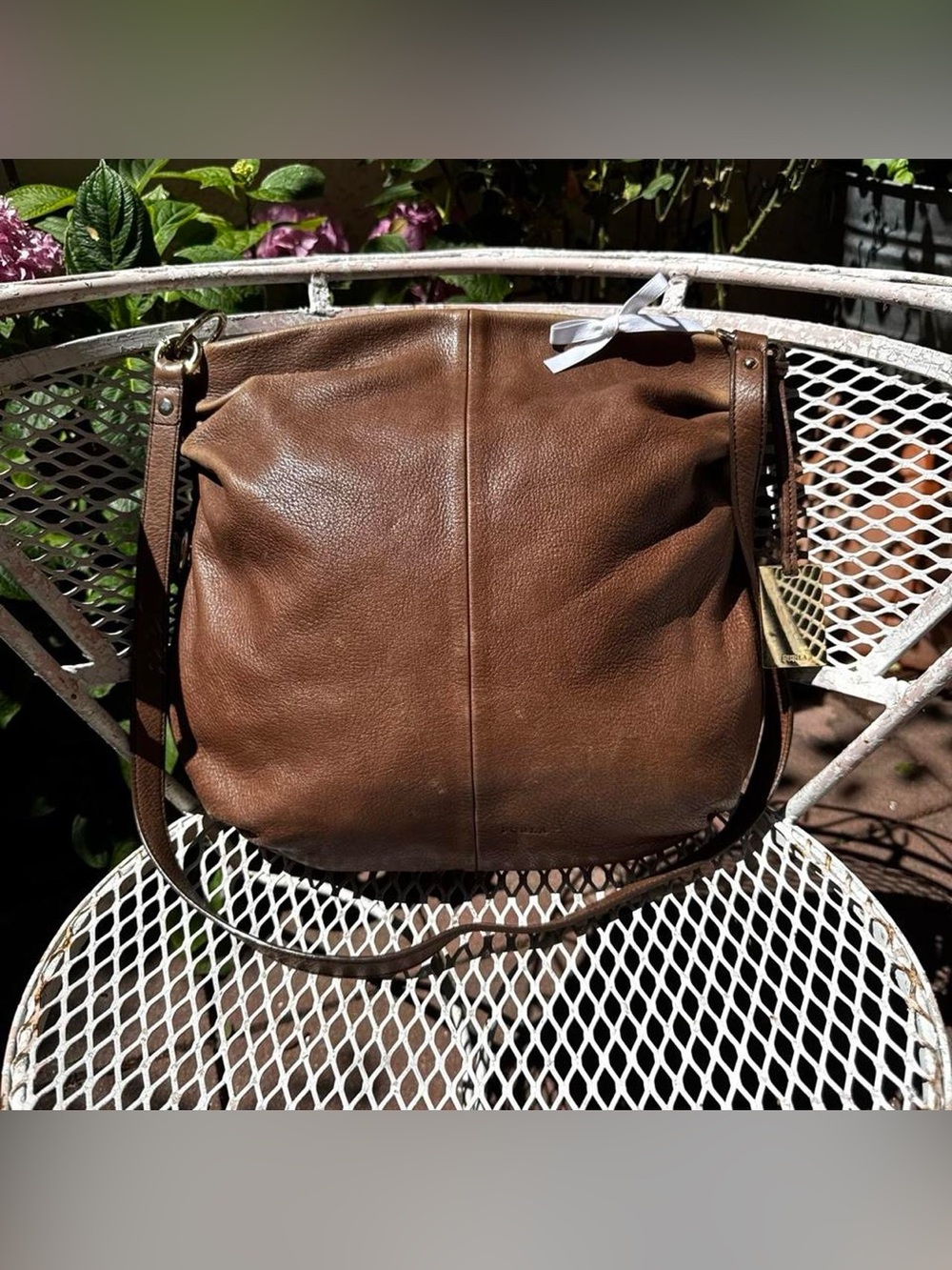 Furla Large Brown Leather Crossbody Bag